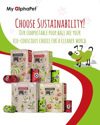 Compostable Dog Poop Bags, Cornstarch Eco-Friendly, HOME COMPOST NF T 51-800, 120 Count, Large Size Bag 9x13 Inches, 8 Unscented Refill Rolls, Leak-proof, Plantbased, GM-Free Corn