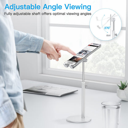 OMOTON Cell Phone Stand, Angle Height Adjustable Phone Holder, Aluminum Desktop Phone Dock for Desk, Compatible with iPhone 17 Pro Max, All Smartphones and Tablets(4-11''), Silver