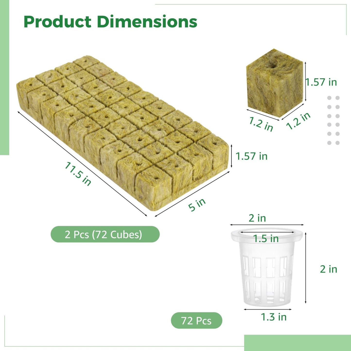 72 Rockwool Cubes & Net Pots Set, Hydroponic Kit, Stonewool Plugs with Net Cups, Hydroponics Starter Kit, Efficient Water Retention, Quick Germination for Seedling Growth