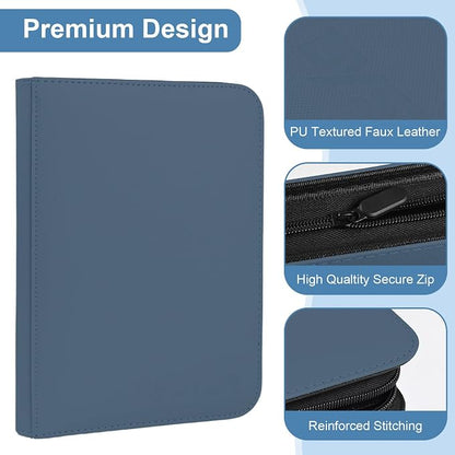 BYSTER 4 Pocket Card Binder, Premium PU Trading Card Binder with Zipper, 160 Capacity Side-Loading Binder for TCG, MTG, Sports Cards, Game Cards, Navy Blue