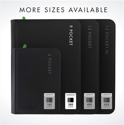 Vault X 9 Pocket Zip Binder, 360 Cards, Exo-Tec Material, 20 Side-Loading Pages (Black)