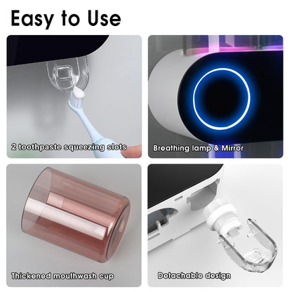 iHave Toothbrush Holders for Bathrooms, UV Toothbrush Sanitizer and Holder Smart Home Bathroom Accessories, 2 Cups Electric Toothbrush Holder Wall Mounted with Toothpaste Dispenser Bathroom Decor