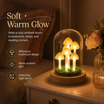 QUELIEN Mushroom Lamp in Glass Dome,Mushroom Gifts for Women - Warm White LED Night Light for Bedroom Decor,Birthday Party Decorations,Ideal Birthday Gift Valentines Gift