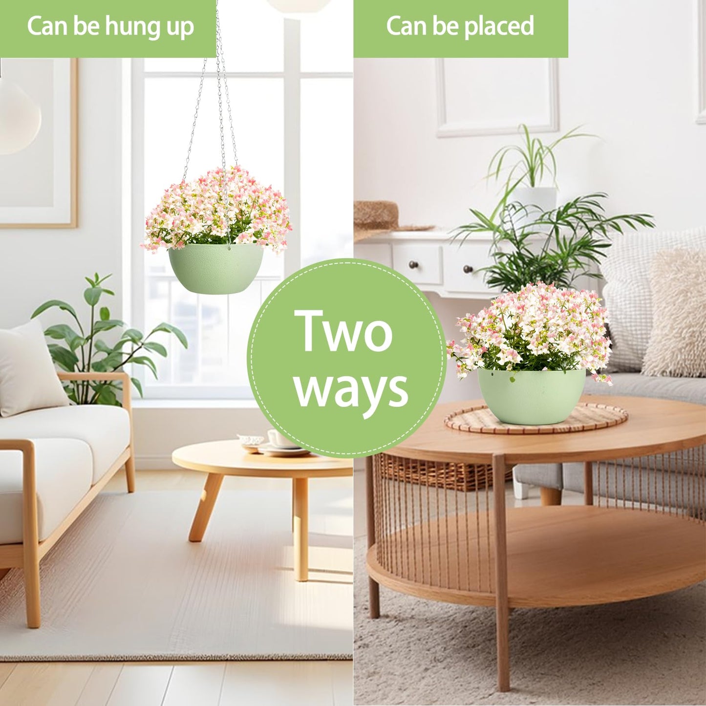 XXXFLOWER Plant Stand Indoor Outdoor 13 Tiers Wood Plant Shelf+ 2 Pack Hanging Baskets Plastic Flower Pot（Green）
