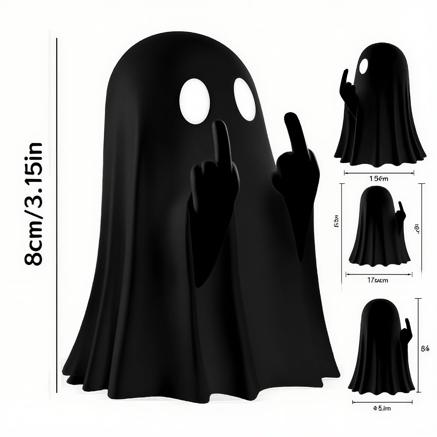 SMAILLBUDDHA Halloween Ghost Figurine Funny Middle Finger Resin Statue Cute Spooky Ghost Ornaments for Home Desk Party Porch New Year's Gift for Friends (Black)