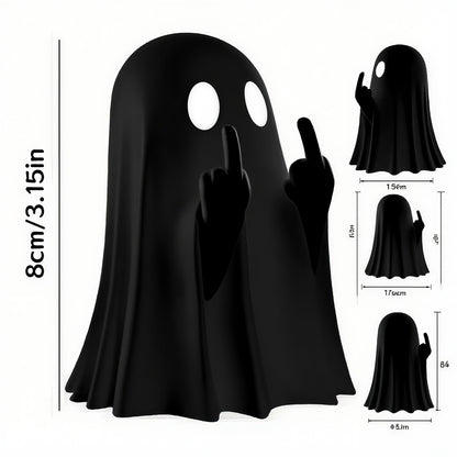 SMAILLBUDDHA Halloween Ghost Figurine Funny Middle Finger Resin Statue Cute Spooky Ghost Ornaments for Home Desk Party Porch New Year's Gift for Friends (Black)