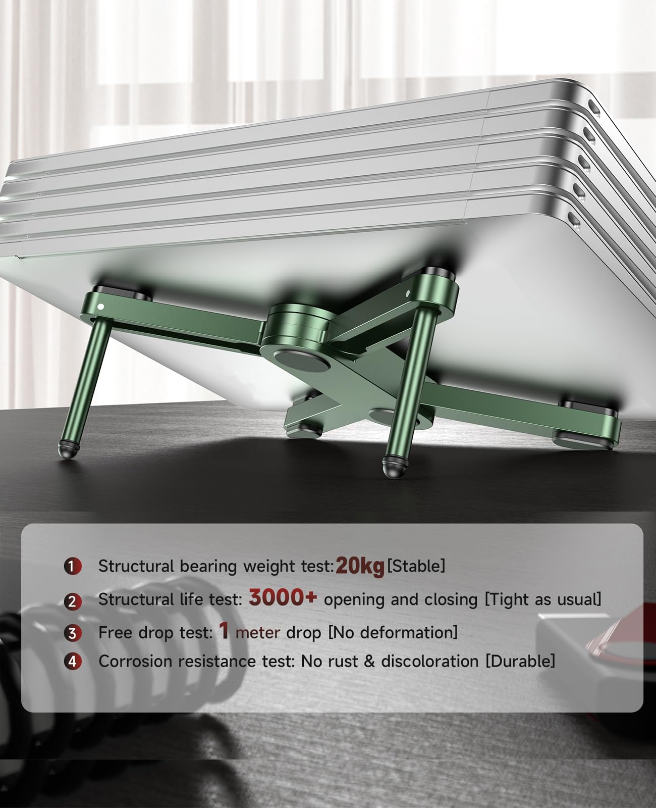 YICOSUN New Concept Laptop Stand - Adjustable Ergonomic Aluminum Riser for MacBook Pro/Air up to 15.6” - Foldable & Portable Computer Stand for Desk, Students, Office, Travel, Gaming - Green