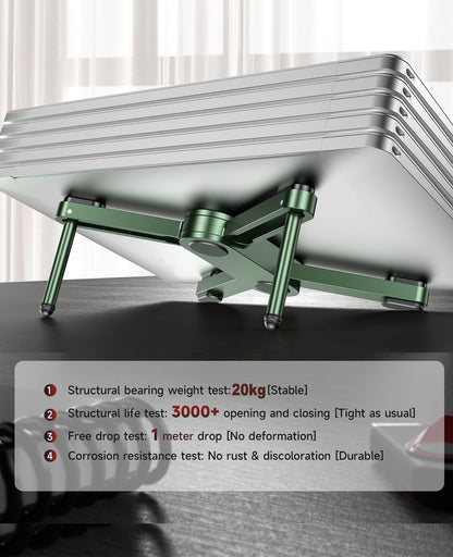 YICOSUN New Concept Laptop Stand - Adjustable Ergonomic Aluminum Riser for MacBook Pro/Air up to 15.6” - Foldable & Portable Computer Stand for Desk, Students, Office, Travel, Gaming - Green