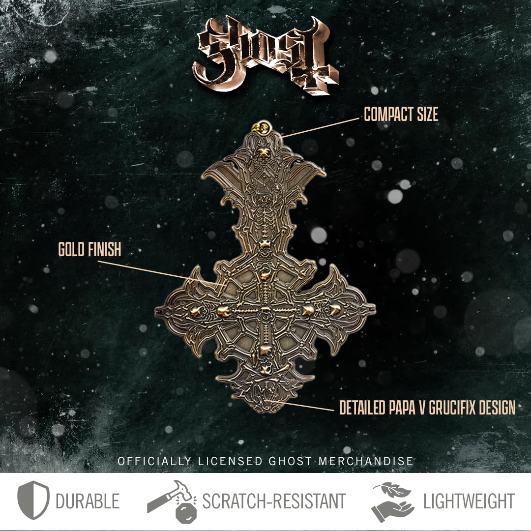 Ghost Gold Papa V Grucifix Ornament | 4" x 3" Christmas Decoration with Tassel | Official Merchandise & Holiday Décor