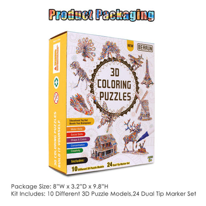 BEARUN 3D Coloring Puzzle Set, Arts and Crafts for Girls and Boys Age 6 7 8 9 10 11 12 Year Old, Fun Educational Painting Crafts Kit with Supplies for Kids, Birthday Toy Gift for Kids