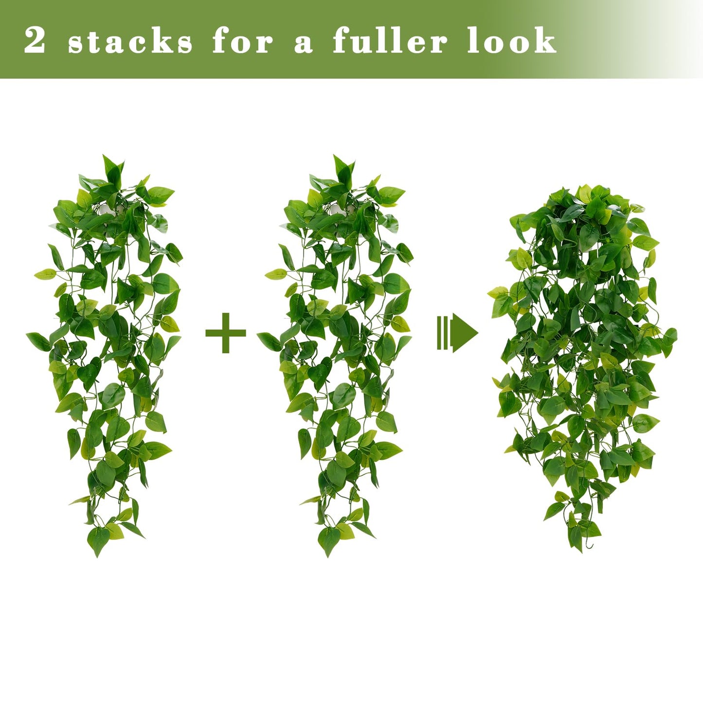 BLEUM CADE 1pcs Fake Hanging Plants Kit with Pot and Plant Hanger, Artificial Pothos Vines Hanging Potted Plant Greenery for Home Living Room Indoor Outdoor Decor