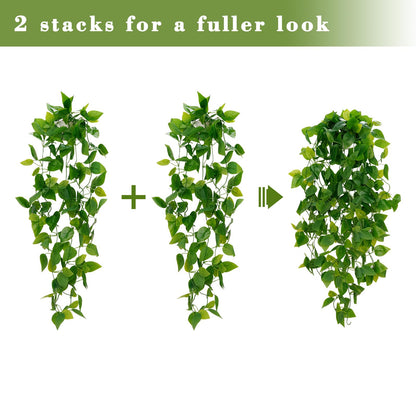 BLEUM CADE 1pcs Fake Hanging Plants Kit with Pot and Plant Hanger, Artificial Pothos Vines Hanging Potted Plant Greenery for Home Living Room Indoor Outdoor Decor