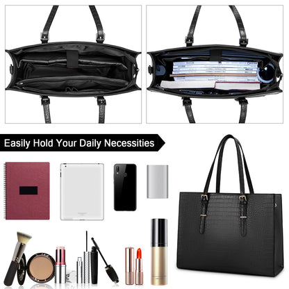 Laptop Bag for Women 15.6 inch Laptop Tote Bag Leather Classy Computer Briefcase for Work Waterproof Handbag Shoulder Bag Women Business Office Bag