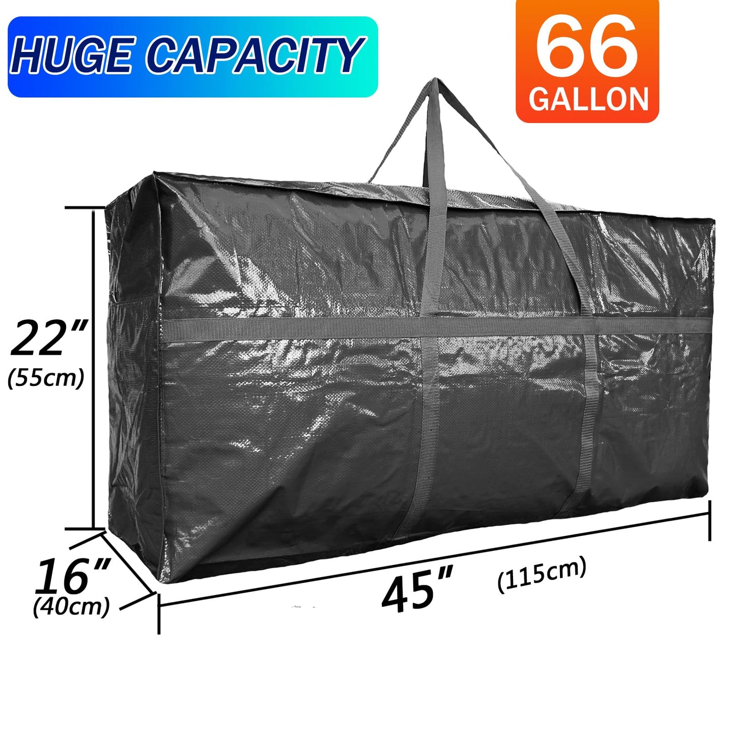 66 Gallon Extra Large Storage Bags, Huge Moving Bags Heavy Duty with Zipper and Stronger Handles, Big Foldable Duffle Bag for Travel - Storage Totes Moving Boxes for College, Christmas Tree, Bedding