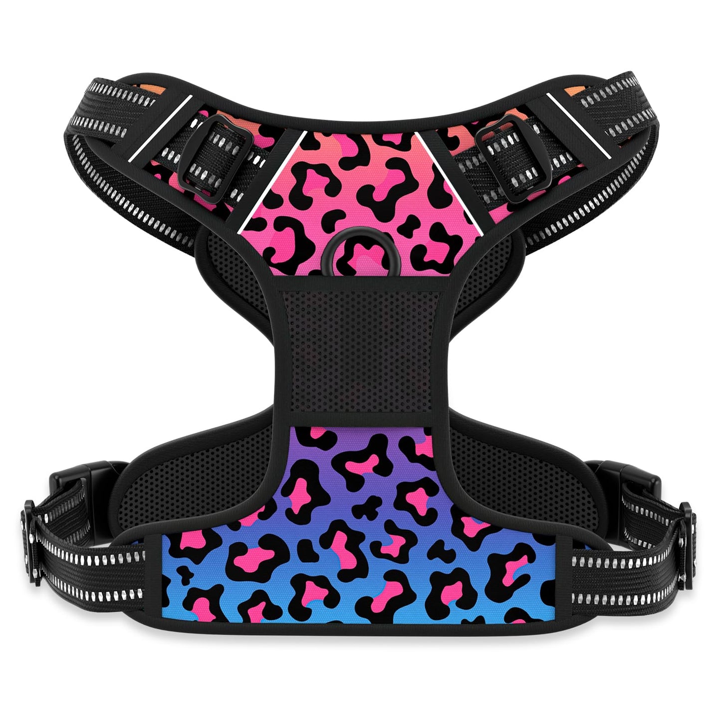 Rnivvi No Pull Dog Harness, Cute Leopard Reflective Small Sized Puppy Kitten Harness, Adjustable Soft Padded Vest for Small Dogs, Cats, Heavy Duty Pet Vest with Easy Control Handle for Walking, Neon
