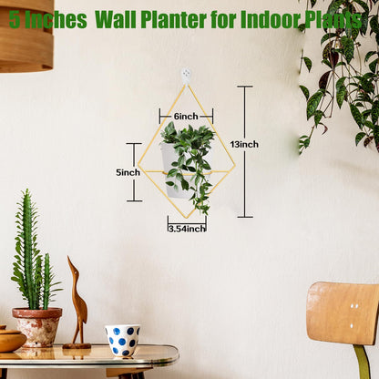 Koalaime 3 Sets Wall Planters for Indoor Plants Geometric Hanging Planters for Indoor Plants - Self-Watering Flower Pots with Black Metal Holder, Mounted Succulent Planter, 5" Black Plant Pot