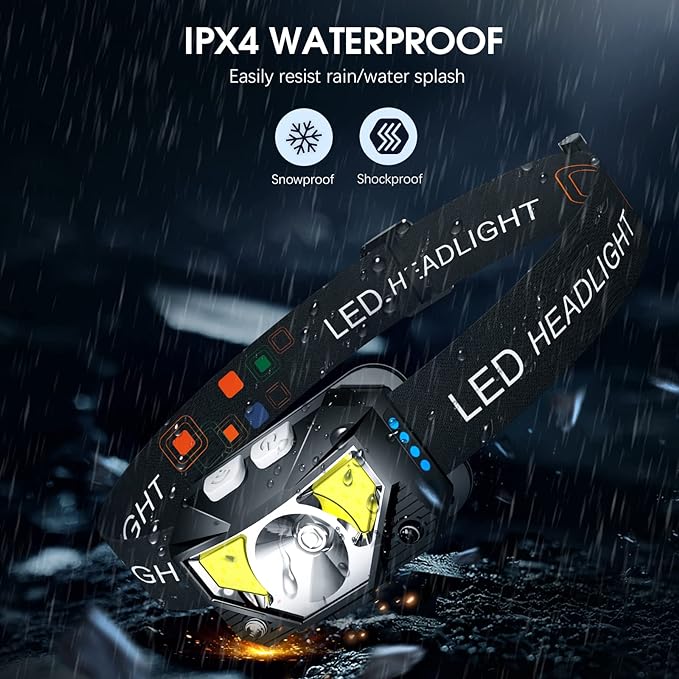 LHKNL Headlamp Flashlight,3-Pack Lumen Ultra Bright LED Rechargeable Headlight with White Red Light,Waterproof Motion Sensor Head Lamp,8 Mode for Outdoor Camping Running Cycling Fishing