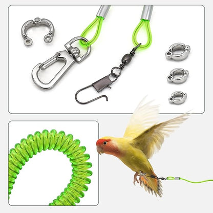 Parrot Flying Leash, 16.4 ft Training Rope with 3 Size Bird Foot Ring, Anti-Bite Elastic String for Cockatiels, Birds, Pigeon (Blue)