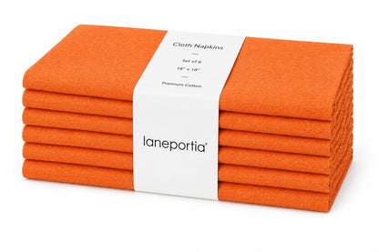 LANEPORTIA Cloth Napkins Set of 6 Solid Dinner Napkins 18x18 Inch, 100% Cotton, Soft Absorbent Reusable Washable Durable Napkin, Decorations, Restaurant, Wedding & Table Décor - Orange