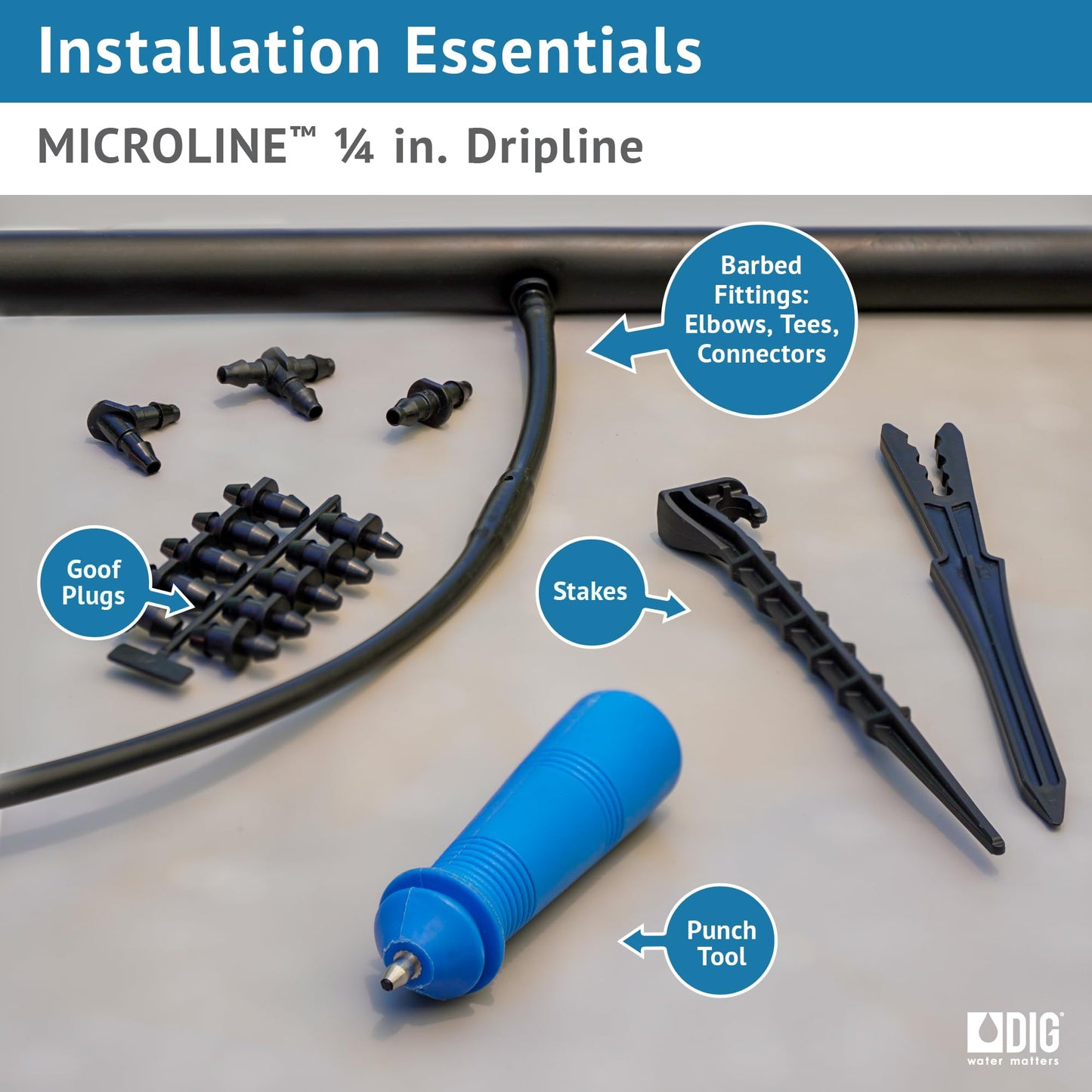 DIG ML-109, 100', ¼" MICROLINE Dripline - 9” Spacing, Color Black – UV Protected Drip Line