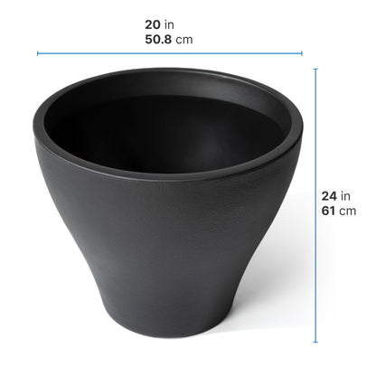 Step2 Fernway Round Planter, Large Planters for Outdoor Plants, Gardening and Flower Pot for Patio or Porch, Efficient Drainage, Durable Plastic, Onyx Black, 2-Pack