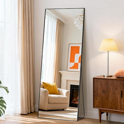 NEWBULIG Mirror Full Length, 56"x15" Body Wall Mirrors with Shatter-Proof Glass, Upgraded Floor Standing Mirror, Hanging or Leaning, with Stand Aluminum Alloy Frame for Home Decor, Bedroom, Black