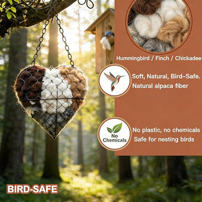 2026 New Handmade Alpaca Fiber Bird Nesting Heart,Refillable Alpaca Bird Nesting Material,Nesting Material for Wild Birds and Hummingbirds for Fowl Gifts Animal Hummingbirds Lovers (3pcs)