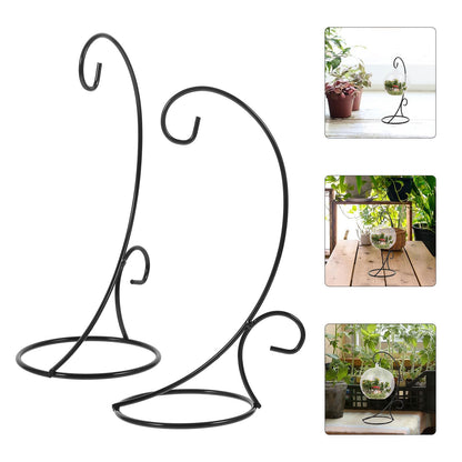 MAGICLULU 2pcs Hanging Terrarium Display Stand Air Planter Holder Iron Ornament Hanging Plant Bracket Black Semi-circle Hook for Indoor Outdoor Décor