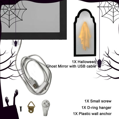 VANSUN 2026 Halloween Ghost Mirror with Wood Flame – Hologram Ghost Mirror, Spooky Halloween Decor for Indoor Spaces, Bedroom, Kitchen, and Fireplace Decoration