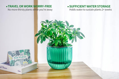 Melphoe 2 Pack Self Watering Hanging Planters Indoor Flower Pots, 6.5 Inch Outdoor Hanging Plant Basket, Hanger with 3Hooks Drainage Holes for Garden Home (Emerald + Gray)