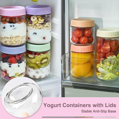 Overnight Oats Containers with Lids, 16oz Wide Mouth Mason Jars with Lids, 3 Pack Glass Jars with Airtight lid for Chia Pudding Yogurt Salad, Meal Prer Oatmeal Jars, Pink