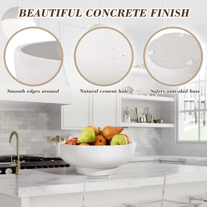saiguomi Concrete Fruit Bowl for Kitchen & Entryway - 10.65" Large Modern Decorative Centerpiece Bowl with Non-Slip Pads, Handcrafted Solid Cement Bowl for Keys, Fruits, and Candy (LightGray)
