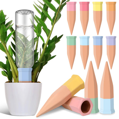 DoubleFill 8 Pcs Terracotta Plant Watering Spikes Self Watering Planter Insert Automatic Plants Waterer Devices 8 Colors Slow Release Stakes for Indoor Outdoor Vacation