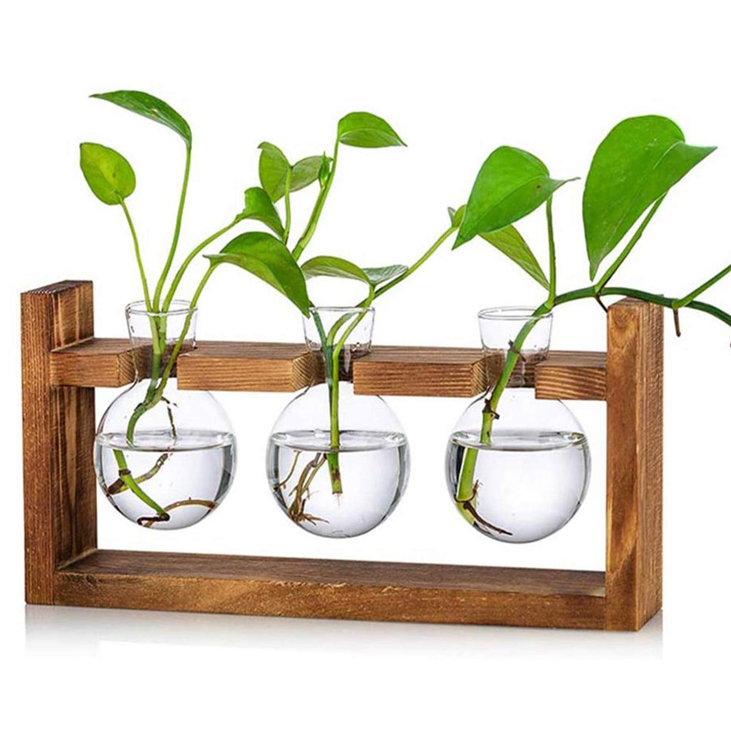 Kingbuy Glass Plant Terrarium with Retro Wood Stand – 3 Bulbs Propagation Station, Indoor Garden Planter & Bulb Vase, Desktop Decor for Home Kitchen Wedding, Gift for Women and Plant Lovers