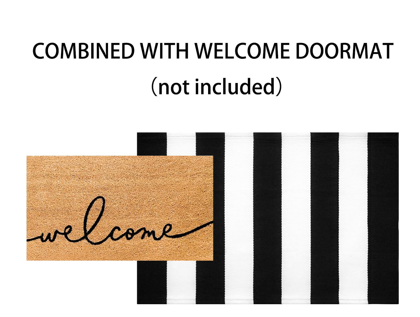 KIhipIoe Black and White Striped Rug Doormat 24"x35" Washable Front Porch Rug Farmhouse Layered Door Mats Outdoor