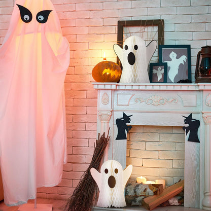 Bencailor 6 Pcs Halloween Ghost Table Decorations Halloween Honeycomb Centerpiece Ghost Table Centerpiece Halloween Party Decoration Ghost Table Topper for Halloween Party Home Room Desk Decor(White)