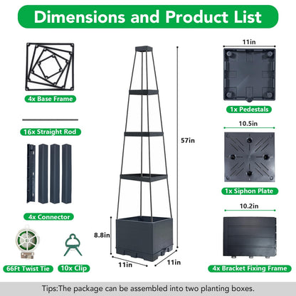 2 Pack Raised Garden Bed Planter Box with Trellis, 57" Self-Watering Tomato Planter with Trellis, Tomato Cage Plant Support for Climbing Plants Vegetable Vine Flowers Patio Outdoor Indoor