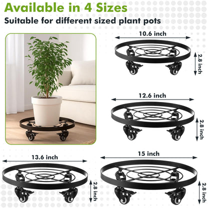2 Packs Extra-large Metal Plant Caddy 15 Inches Plant Dolly with Wheels Heavy-Duty Rolling Plant Stand with Casters for Indoor Outdoor Wheeled Plant Pot Mover Rollers, Black