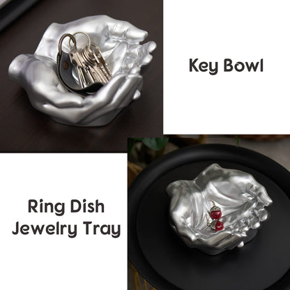 Tapeera Hand Shaped Succulent Planter Pot - Crystal Holder Display - Air Plant Holder Hand Planter - Giving Hands Sculpture Decor - Key Bowl Ring Dish Trinket Dish Candy Dish - Candle Holder (Silver)
