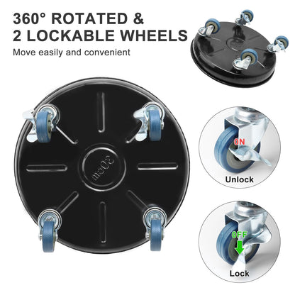 YUFDA 2 Pack 12.2 Inch Metal Plant Caddy With Lockable Wheels,Plant Stand Dolly for Heavy Planter,Wheeled Planter Saucer Tray,Rolling plant stand,Heavy-Duty Plant Caddy for Indoor and Outdoor(Black)