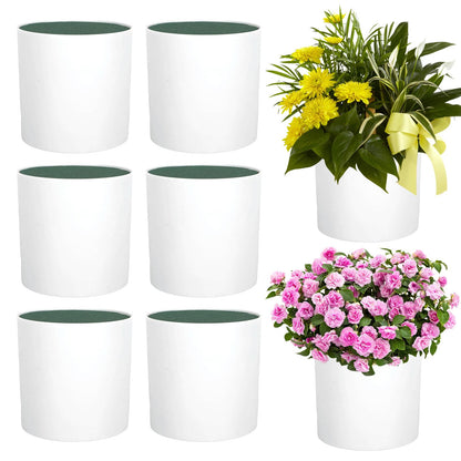 Kuabiz 6 Pcs Plastic Flower Boxes for Arrangements 5 x 5 Inch Cylinder Planter Box Floral Centerpiece Containers with Removable Foam Blocks for Wedding Home Garden Craft Decor