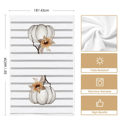 Artoid Mode Stripes Sunflower Pumpkin Fall Kitchen Towels Dish Towels, 18x26 Inch Seasonal Decoration Hand Towels Set of 2