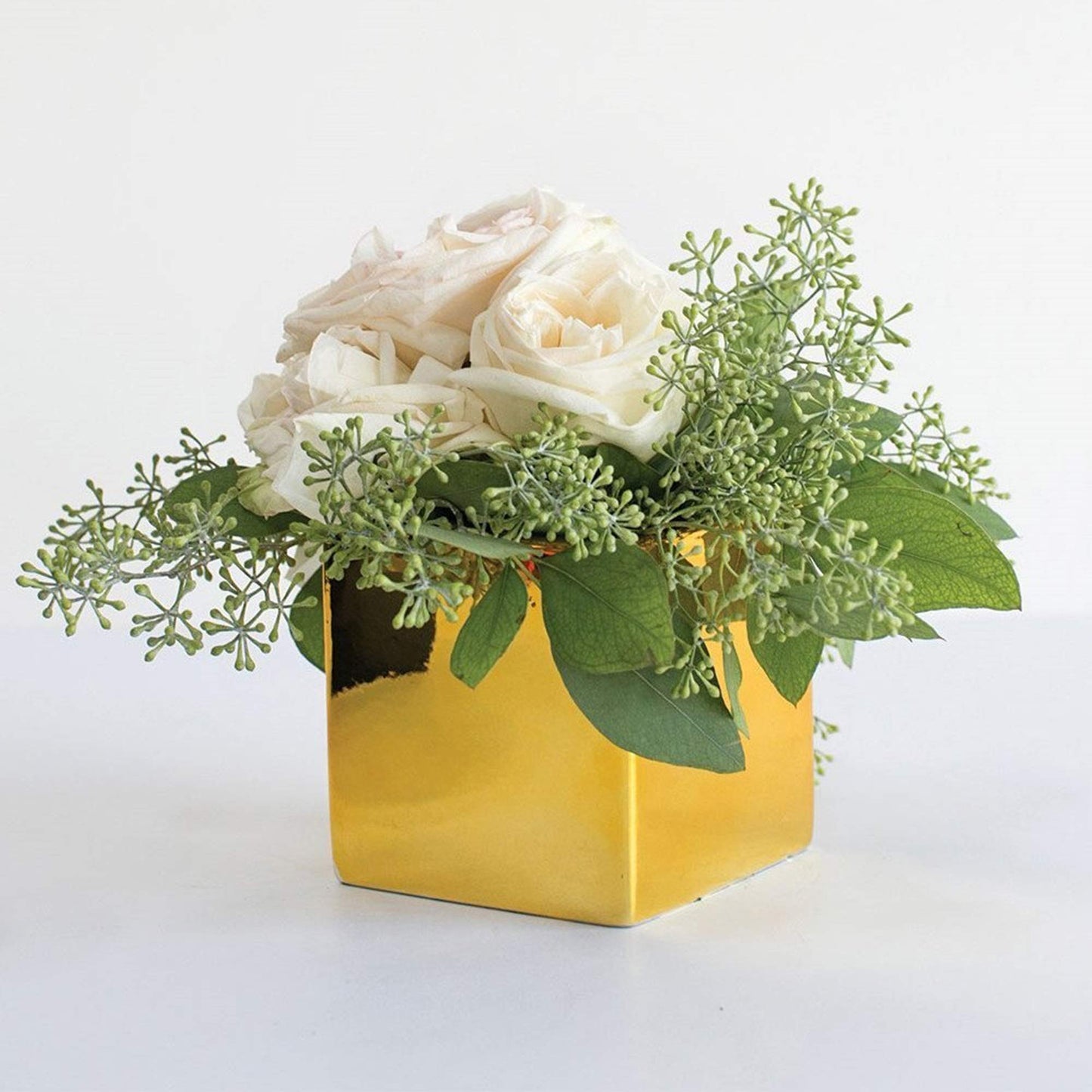 WGV Ceramic Cube Vase Width 5.5" Height 5" (Fits 5" Pot) Elegant Modern Block Square Floral Planter Terrarium Container Table Dresser for Event Accent Home Office Decor Gold 1 Piece