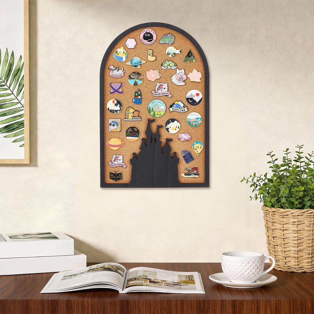 BENECREAT 15x10 Inch Castle Pin Board Corkboard, Arch Design Brooch Display, Wall Mountable Bulletin Board for Office Home Decor