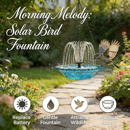 Hanging Solar Bird Bath Fountain with Water Pump, Plastic Basin, 4 Nozzles, Sturdy Metal Chains, Outdoor Garden Decor (Cannot Spray Water, Pink)
