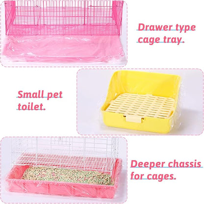 Fhiny 13.8'' x 9.9'' Disposable Guinea Pig Cage Liner, 100 PCS Plastic Rabbit Tray Liner Leak Proof Small Animal Litter Pan Bags Universal Hamster Cage Toilet Film for Bunny Chinchilla Hedgehog Bird