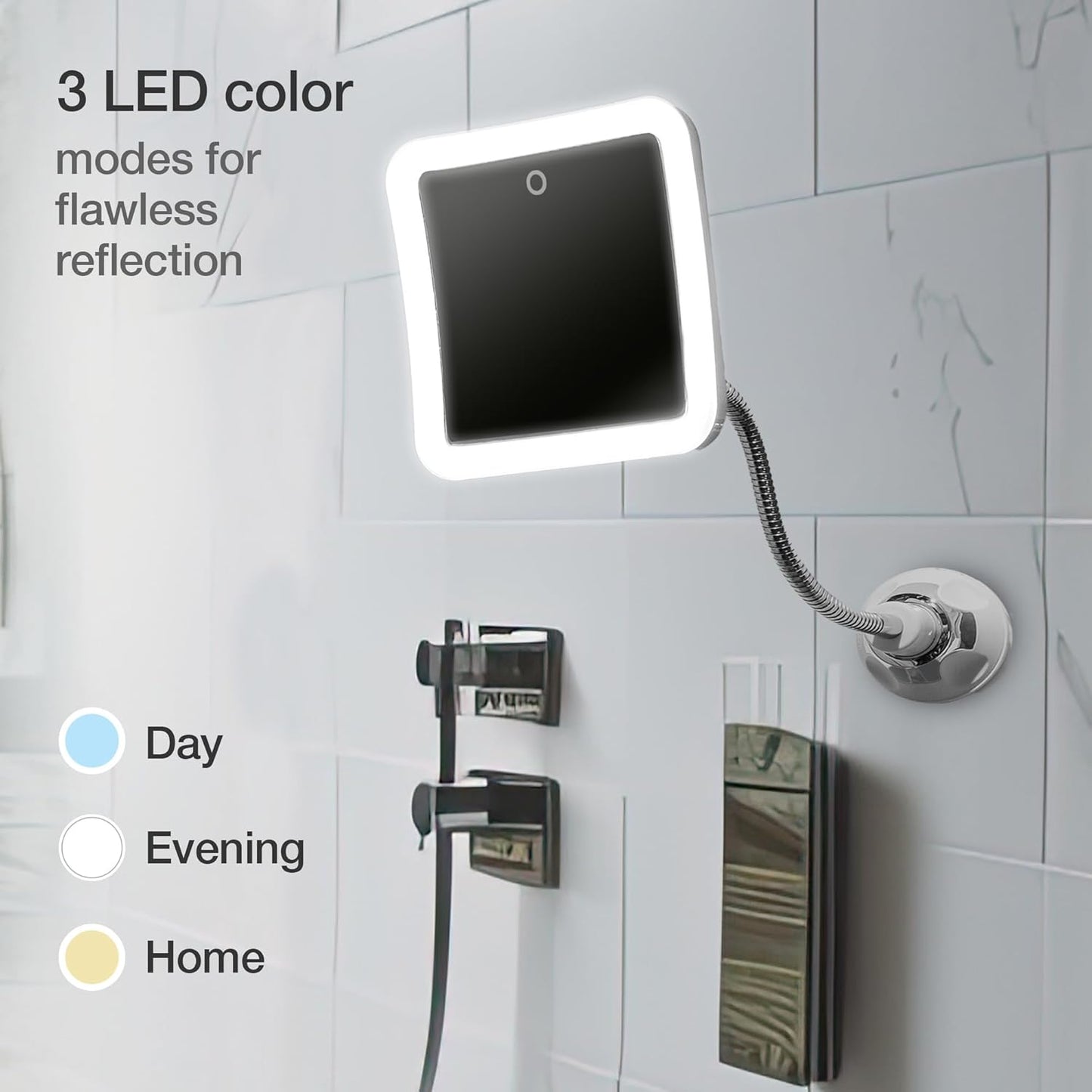 Fancii 10x Flexible Magnifying Mirror with 3 LED Light Settings, Rechargeable - Gooseneck Lighted Makeup Mirror for Bathroom, Locking Suction Mount, Cordless, 360° Rotatable (Mira 2 Plus)