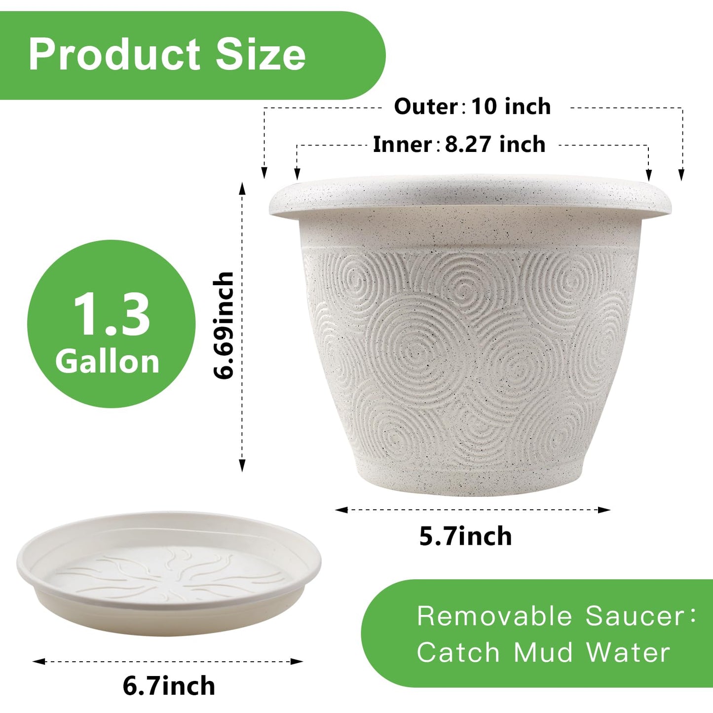 Plastic Flower Pots Planters For Indoor Plants, 3 Pack 10 Inch White Plant Pots With Drainage Hole & Tray, Modern Decorative Large Plant Pot With Saucer For Indoor Outdoor Plants Garden House Planter