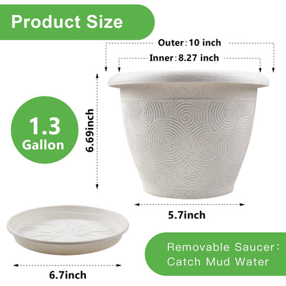Plastic Flower Pots Planters For Indoor Plants, 3 Pack 10 Inch White Plant Pots With Drainage Hole & Tray, Modern Decorative Large Plant Pot With Saucer For Indoor Outdoor Plants Garden House Planter