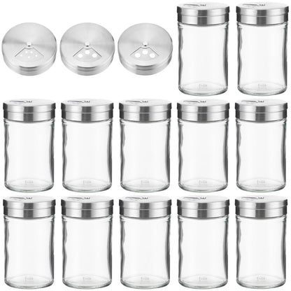 12 Pcs Glass Seasoning Shakers Set, 120 ml / 4 fl oz Spice Shakers with Stainless Steel Lid, Rotating Top Seasoning Containers for Kitchen, Controllable Salt Dispensing Bottle